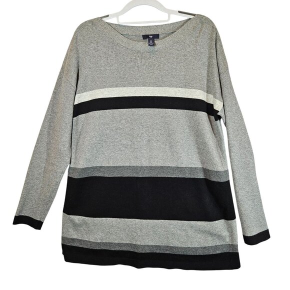 Gap sweater Sweater Mens L Grey Black stretch striped Career Office warm beach - Picture 1 of 10